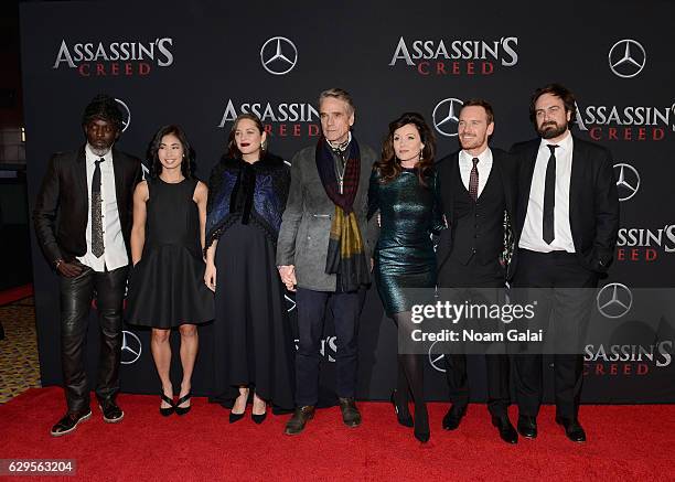 Michael K. Williams, Marion Cotillard, Michael Fassbender, Essie Davis, and Jeremy Irons attend the "Assassin's Creed" New York Premiere at AMC...