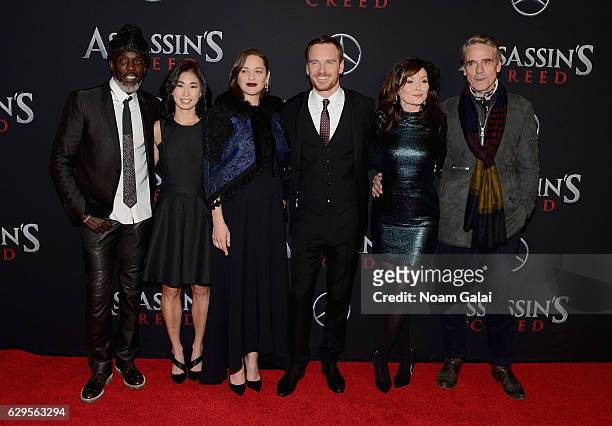 Michael K. Williams, Marion Cotillard, Michael Fassbender, Essie Davis, and Jeremy Irons attend the "Assassin's Creed" New York Premiere at AMC...