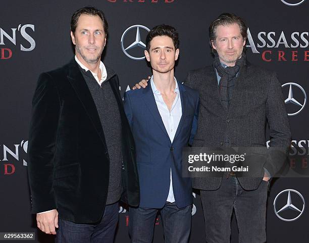 Bill Collage, Mike Lesslie, and Adam Cooper attend the "Assassin's Creed" New York Premiere at AMC Empire 25 theater on December 13, 2016 in New York...