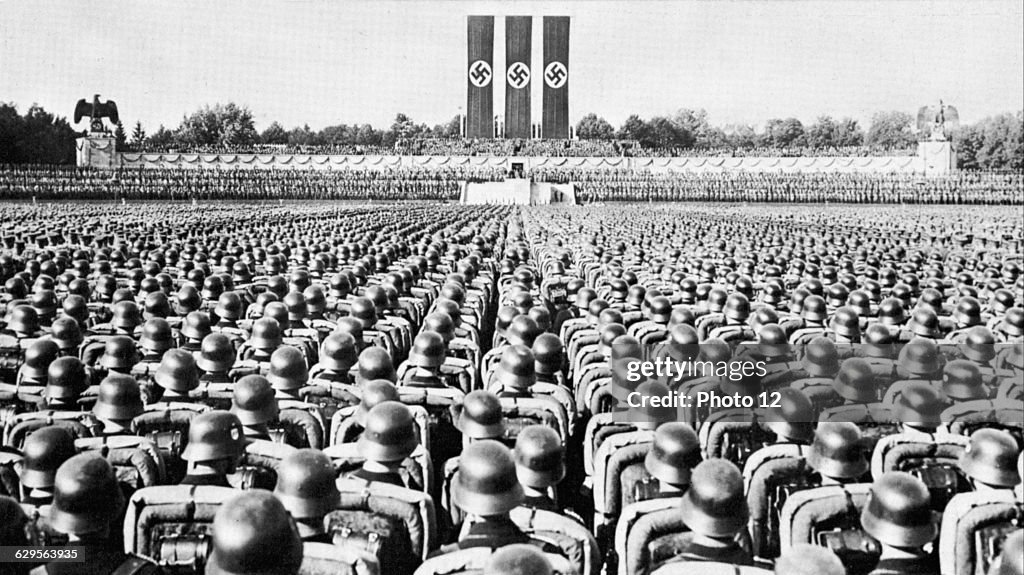 Parade of the SS Guard, the Nazi elite, at a Party rally in Nurmberg in the late 1930s.