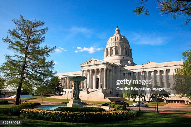 Afternoon sunlight on the state capitol building in Jefferson City Missouri on a spring afternoon, Jefferson City is located in the center of...