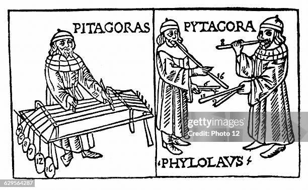 Pythagoras Greek philosopher and scientist. Recognised mathematical relationship between length of vibrating string, column of air, or size of...