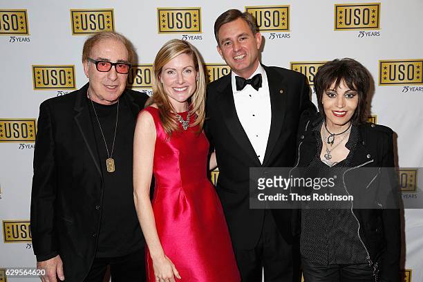 Producer Kenny Laguna, President & CEO, USO of Metropolitan New York Brian Whiting, and musician Joan Jett attends the USO 75th Anniversary Armed...
