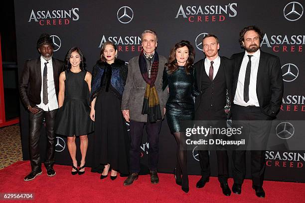 Michael K. Williams, Michelle Lin, Marion Cotillard, Jeremy Irons, Essie Davis, Michael Fassbender, and director Justin Kurzel attend the "Assassin's...