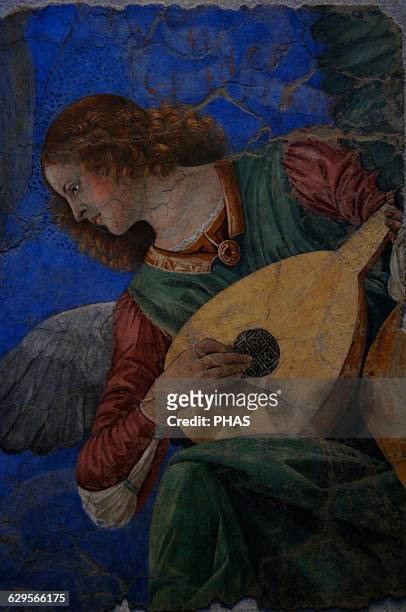 Melozzo da Forli . Italian painter. Fresco depicting an Angel playing a lute, c. 1480. From the Church of the Twelve Holy Apostles. Pinacoteca...