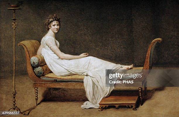 Jacques-Louis David . French painter. Neoclassical. Portrait of Madame Recamier. 1800. Oil on canvas. Louvre Museum. France.