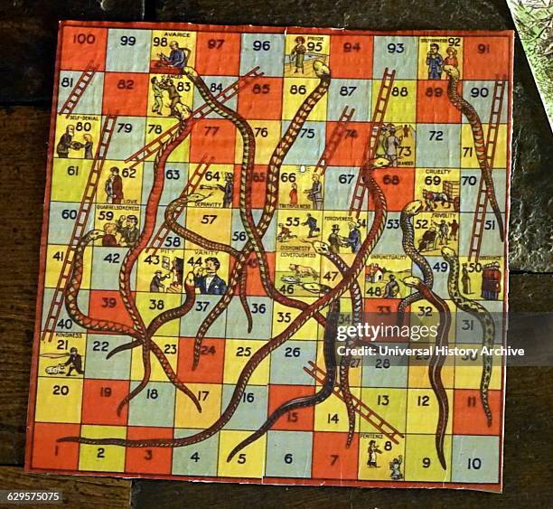 Snakes and ladders board game; Edwardian; English circa 1905