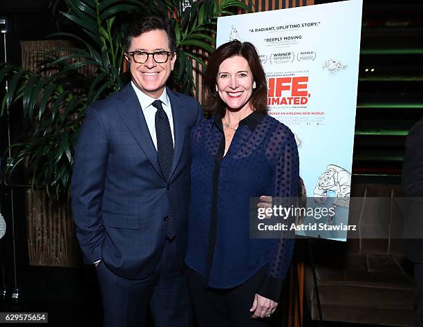 Stephen Colbert and wife Evelyn McGee-Colbert attend a cocktail party in celebration of "Life, Animated" at Megu New York on December 13, 2016 in New...
