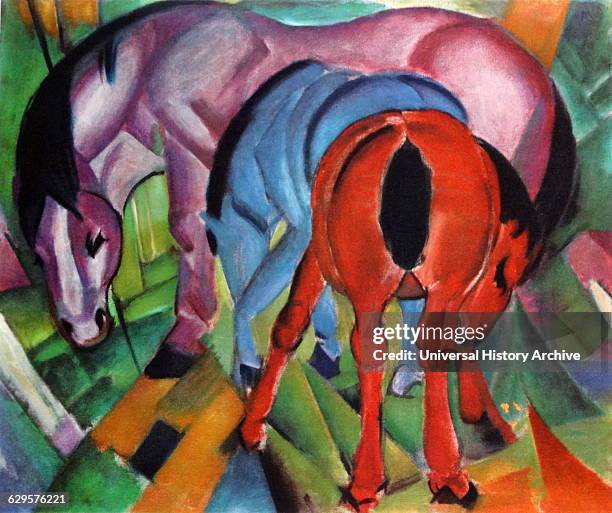 Three Horse 1912, by Franz Marc . German painter and printmaker, one of the key figures of the German Expressionist movement. He was a founding...