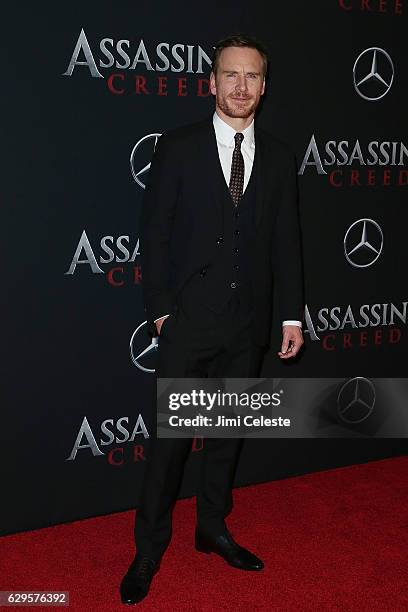 Actor Michael Fassbender attends the "Assassin's Creed" New York Premiere at AMC Empire 25 theater on December 13, 2016 in New York City.