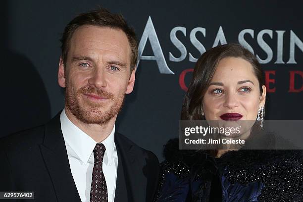 Actors Michael Fassbender and Marion Cotillard attends the "Assassin's Creed" New York Premiere at AMC Empire 25 theater on December 13, 2016 in New...