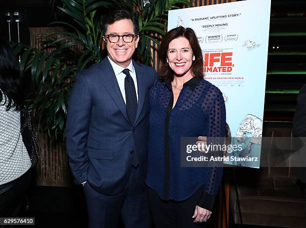 Stephen Colbert and wife Evelyn McGee-Colbert attend a cocktail party in celebration of "Life, Animated" at Megu New York on December 13, 2016 in New...