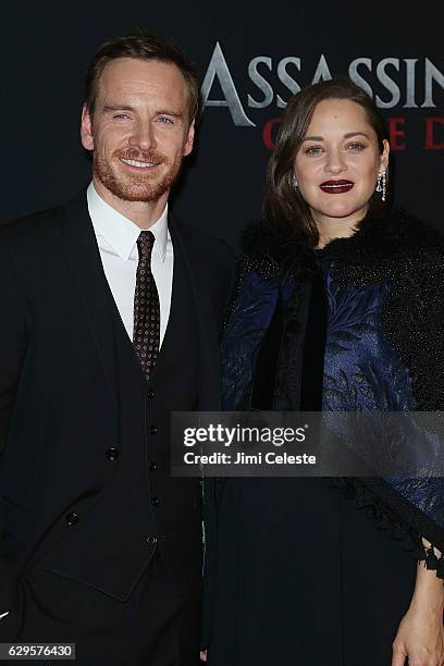 Actors Michael Fassbender and Marion Cotillard attends the "Assassin's Creed" New York Premiere at AMC Empire 25 theater on December 13, 2016 in New...