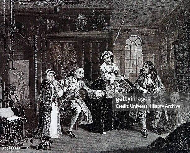 The inspection from Marriage a la mode by William Hogarth . English painter, printmaker, pictorial satiriSaint The third in the series, The...