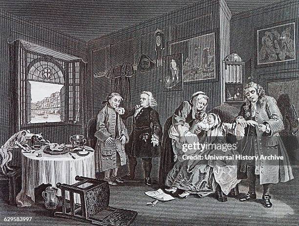 Death of the countess; Plate VI from marriage a la mode by William Hogarth . English painter, printmaker, pictorial satiriSaint the Countess has...