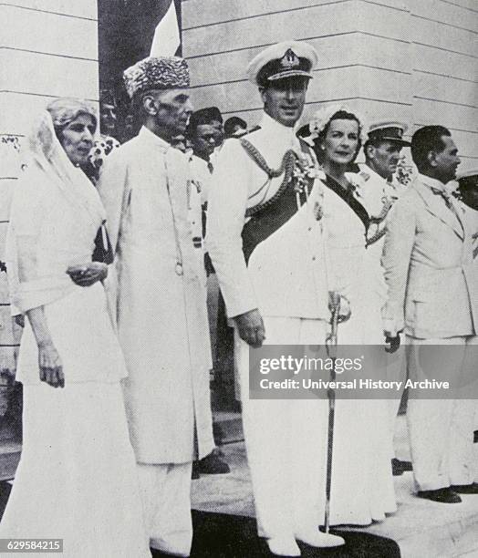 Lord Mountbatten with Mohammed Ali Jinnah and Fatima Jinnah at Pakistan's independence in 1947