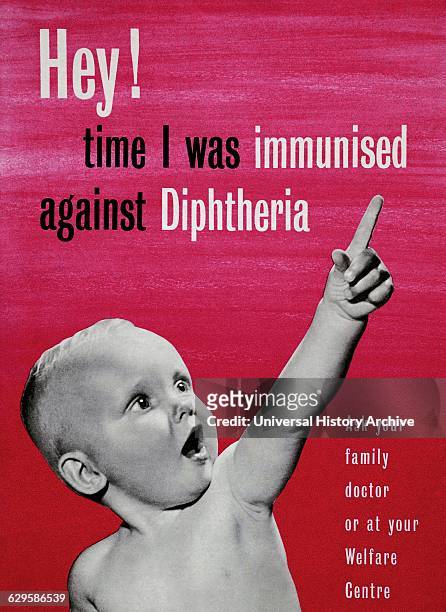 Post-war poster advertising immunisations for Diphtheria. Dated 1950