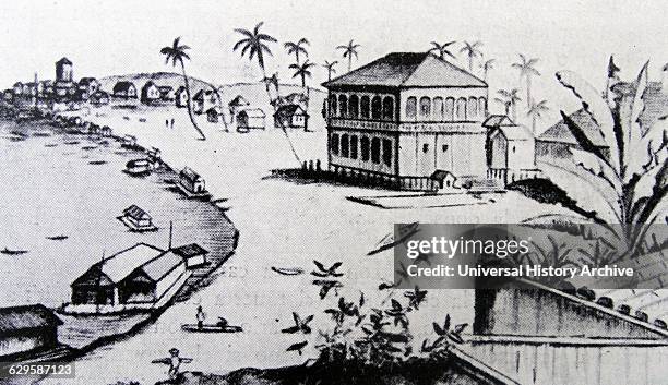 Print depicting Guayaquil in colonial times.