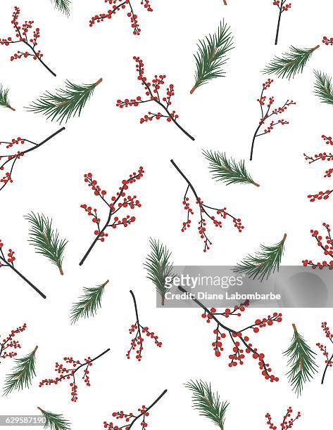 winter seamless patterns - twig stock illustrations