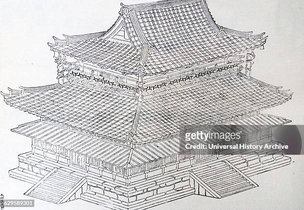 Illustration of the Buddhist Temple of H?ry?-ji, one of the powerful Seven Great Temples