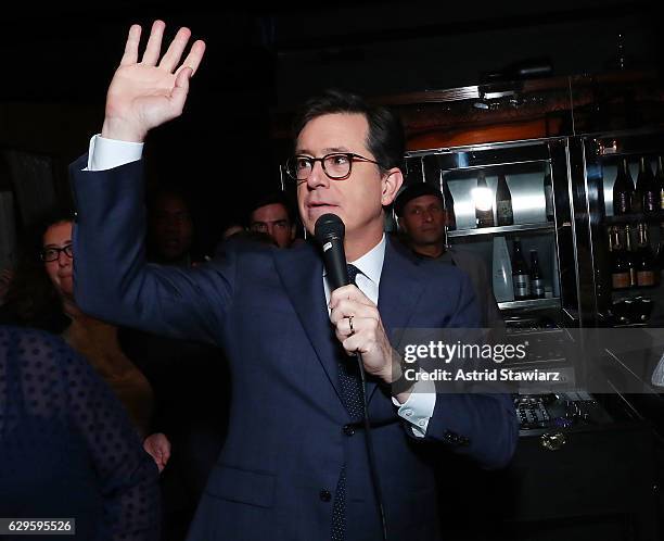 Stephen Colbert speaks during a cocktail party in celebration of "Life, Animated" at Megu New York on December 13, 2016 in New York City.