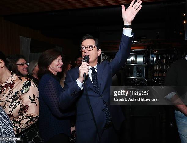 Stephen Colbert speaks during a cocktail party in celebration of "Life, Animated" at Megu New York on December 13, 2016 in New York City.