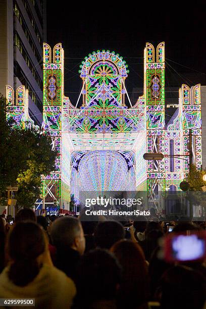 castle illumination - kobe luminarie 2016 - luminarie stockfoto's en -beelden