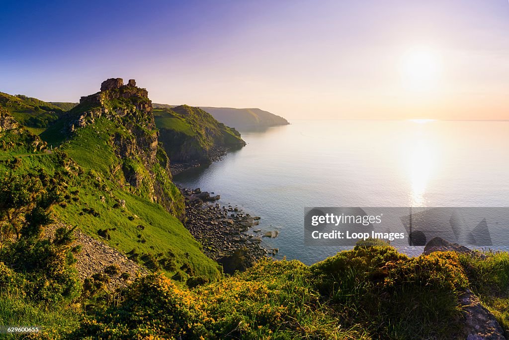 Valley of the Rocks and Wringcliff Bay at sunset in Exmoor National Park.