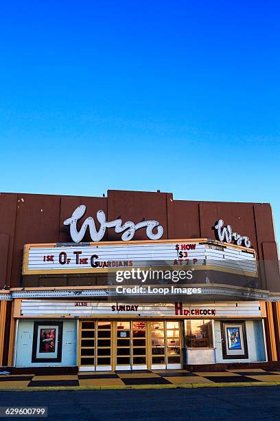 Old American mid-west movie house at dusk, Laramie, USA.