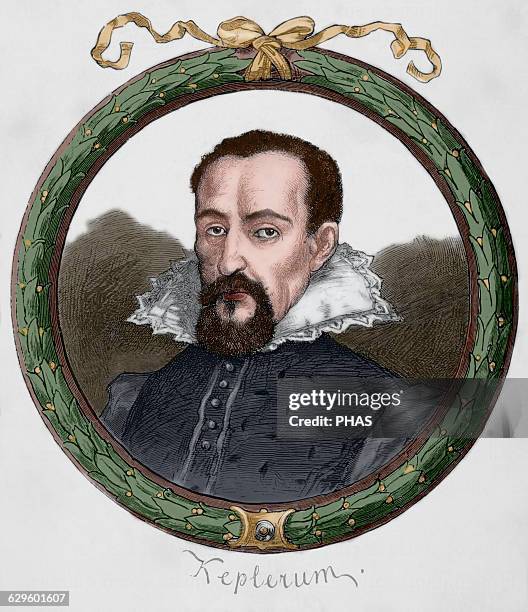 Johannes Kepler . German mathematician and astronomer. Engraving in Germania, 1882. Colored.