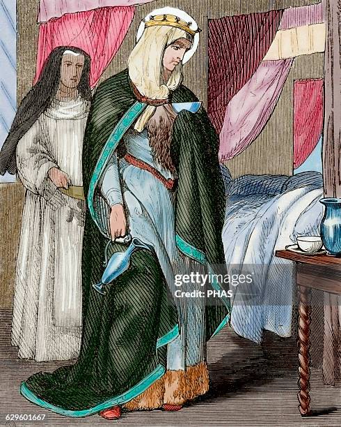 Saint Margaret of Scotland . Known as Margaret of Wessex and Queen Margaret of Scotland. English princes. Engraving by Capuz. Ano Cristiano, 1852....