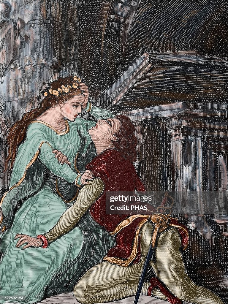 William Shakespeare (1564-1616). English writer. Romeo and Juliet. Death of Romeo. Engraving, Colored.
