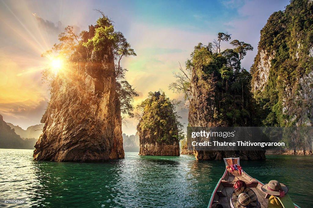 Three rocks in Cheow Lan Lake, Khao Sok National Park at Suratthani,Thailand
