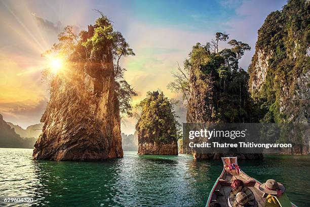 three rocks in cheow lan lake, khao sok national park at suratthani,thailand - local landmark imagens e fotografias de stock