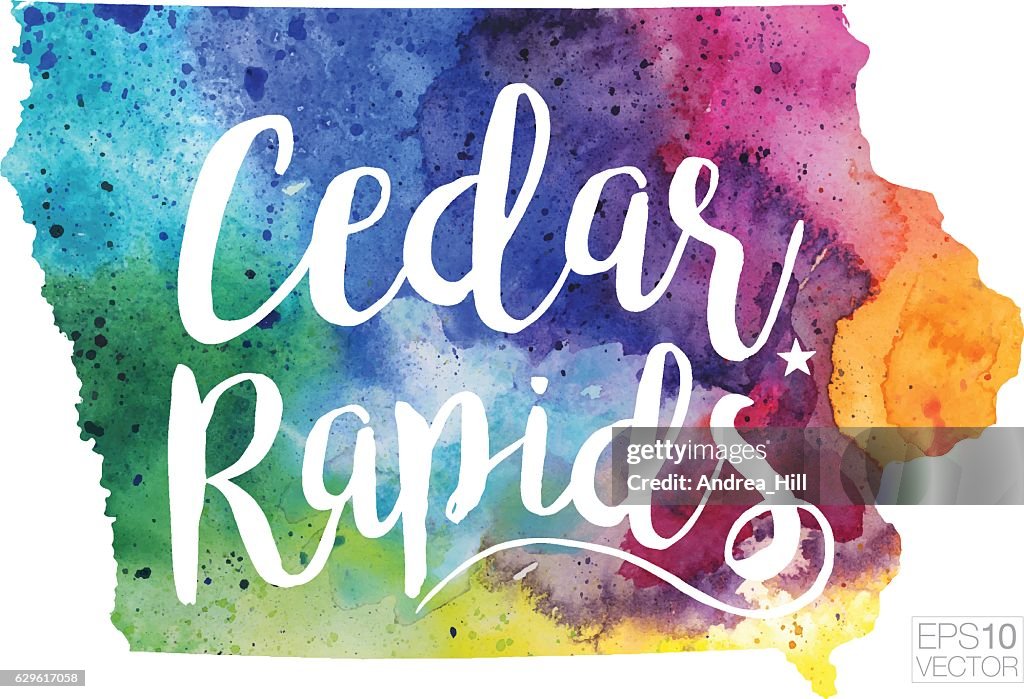 Cedar Rapids, Iowa Vector Watercolor Map