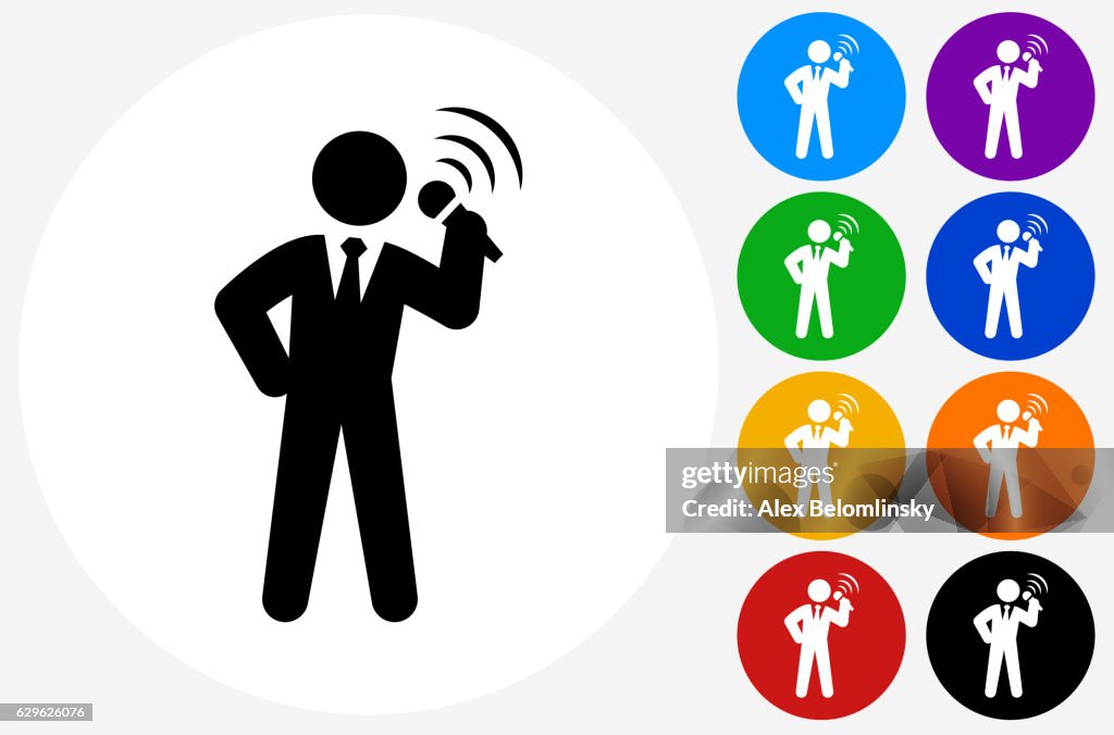 Public Speaking Icon on Flat Color Circle Buttons