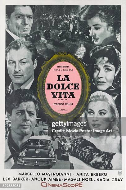 Spanish poster for the 1960 Italian comedy-drama film 'La Dolce Vita', , written and directed by Federico Fellini. The film stars Marcello...