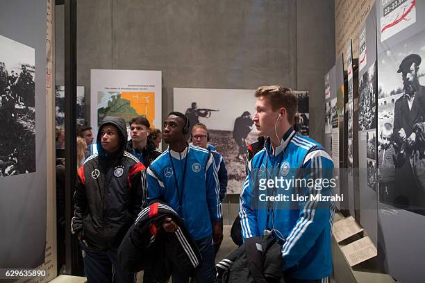 Members of the U18 Germany football team seen during their visit to Yad Vashem Holocaust Memorial museum on December 14, 2016 in Jerusalem, Israel.
