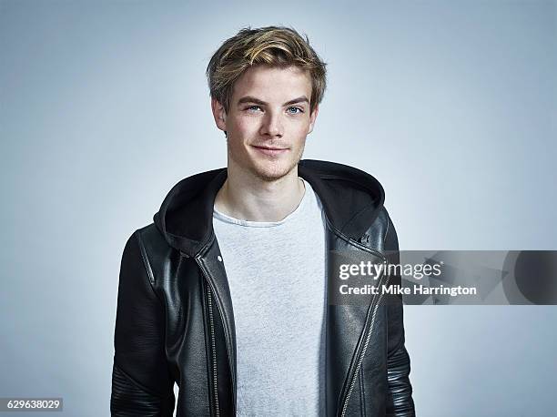 portrait of young, blonde male - jacket stock-fotos und bilder