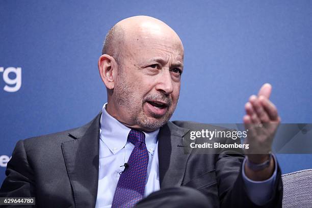 Lloyd Blankfein, chairman and chief executive officer of Goldman Sachs Group Inc., gestures while speaking during a panel session at the 10,000 Small...