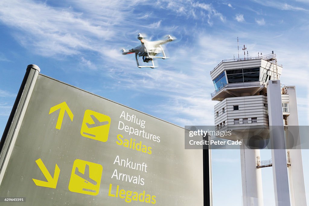 Drone flying over airport