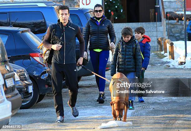 Alena Seredova with sons David Lee Buffon, Luis Thomas Buffon and Alessandro Nasi are seen on December 10, 2016 in Courmayeur, Italy.