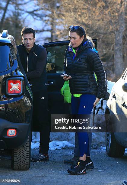 Alena Seredova with sons David Lee Buffon, Luis Thomas Buffon and Alessandro Nasi are seen on December 10, 2016 in Courmayeur, Italy.