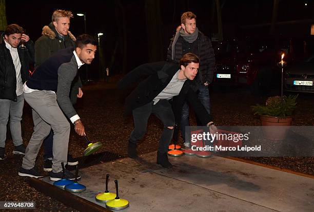 Per Skjelbred, Sami Allagui, Valentin Stocker and Fabian Lustenberger of Hertha BSC during the Christmas party on December 13, 2016 in Berlin,...