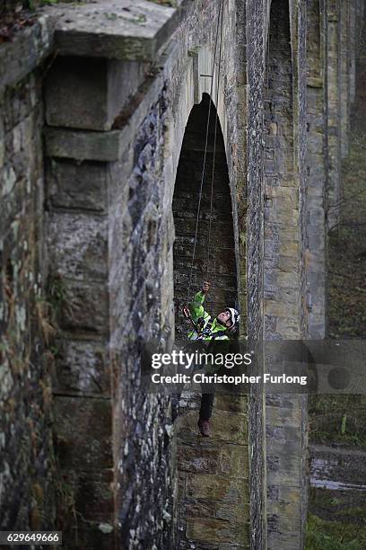 Abseilers Descend To Clean The Chirk Aqueduct, News Photo