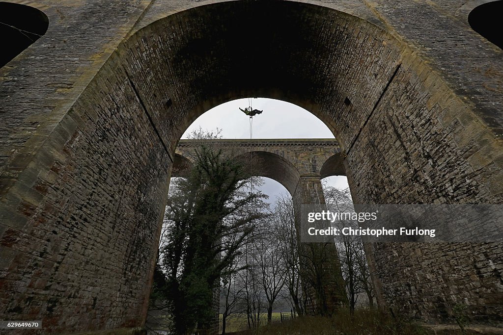 Abseilers Descend To Clean The Chirk Aqueduct