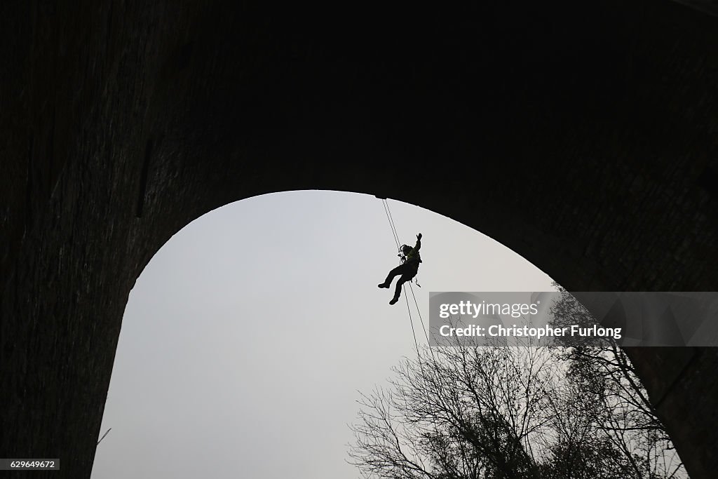 Abseilers Descend To Clean The Chirk Aqueduct