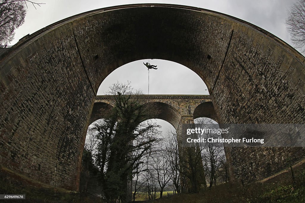 Abseilers Descend To Clean The Chirk Aqueduct