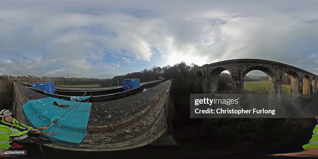 Abseilers Descend To Clean The Chirk Aqueduct