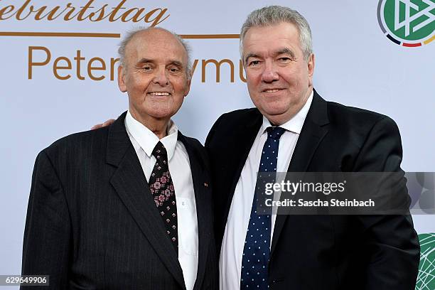 Vice president Peter Frymuth poses with guests during his 60th birthday matinee on December 14, 2016 in Duesseldorf, Germany.